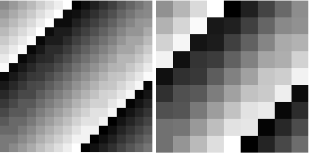 Left image has 17x17 matrix size, right image has 9x9 matrix size and thus larger pixels, both have the same FOV.